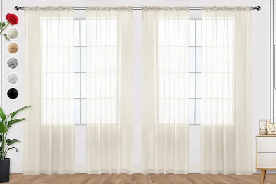 SpaceDresser Ivory Sheer Curtains 4 Panels Rod Pocket Semi-Sheer Curtain 72 Inches Long Light Filtering Voile Window Drapes for Bedroom Living Room Kitchen, Each 52W x 72L