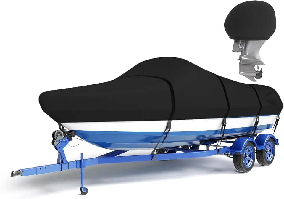 Boat Cover 14-16 ft, 1200D Heavy Duty Waterproof Marine Grade Trailerable Boat Cover for Bass Boat,V-Hull,Fish & Ski, Fits Beam Width up to 68", All Weather Protection with Straps,Black