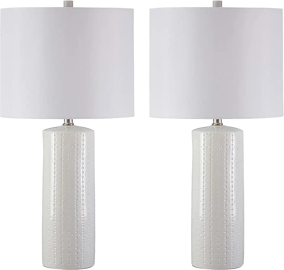 Signature Design by Ashley Table Lamp Set of 2, White Ceramic, 3-Way
