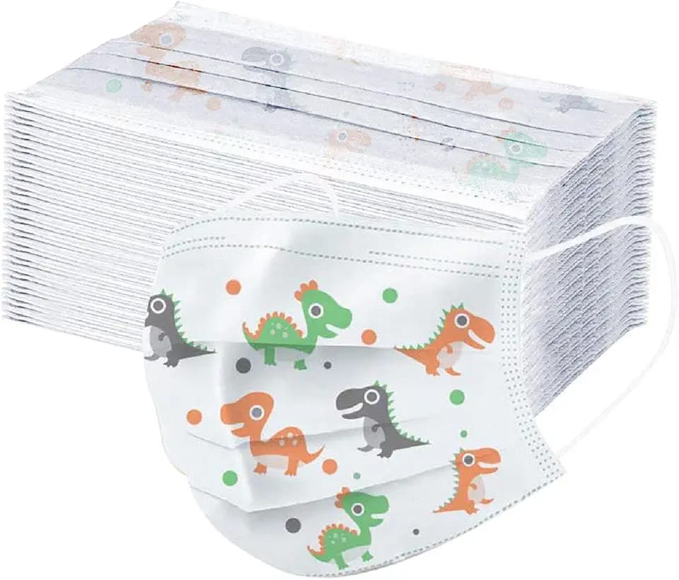 qingbizhin 10/20/30Pcs Children's Disposable Face Bandanas, Unisex Breathable and Anti-Haze Dust, Cloth Covering, No Washable, for Kids - Multicolor (KidsMask_D_50Pack_Dino)