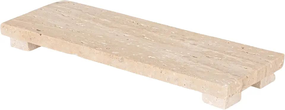 Creative Co-Op Scandinavian Travertine Footed Charcuterie Board, Beige