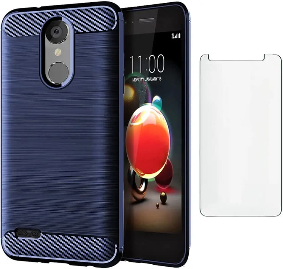 Asuwish Phone Case for LG Aristo 2 3 Plus/Rebel 4 LTE/Tribute Empire Dynasty/Zone 4/K8 Plus 2018 K8S with Screen Protector Cover and Cell Accessories Slim Soft TPU Astro 2+ 3+ K8+ 4G Women Men Blue