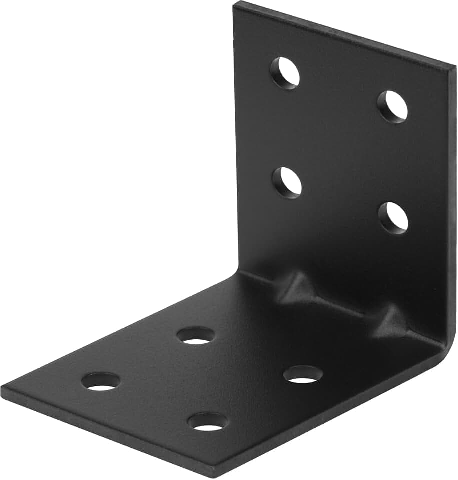 6 PCS Black L Bracket for Wood, Heavy Duty 1/8" Thick, 4"x4"x3-1/8