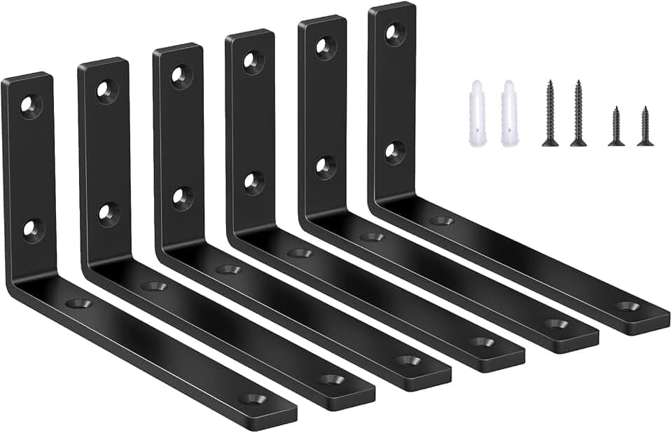 LSK 6PCS Shelf Bracket, L 6"×H 3", 5mm Thick Heavy Duty L Bracket, Black