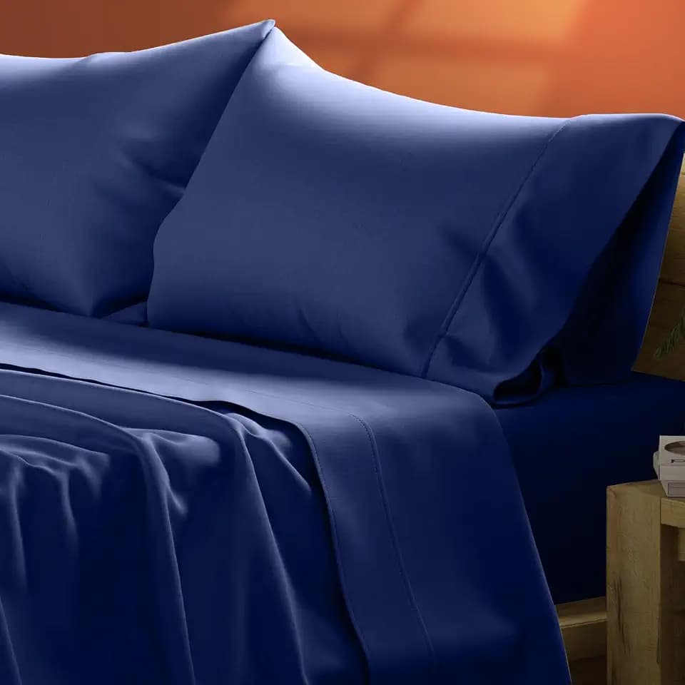 TEXAS LINEN CO. Egyptian Cotton Sheets Queen Size - 600 Series Queen Sheets Set (4 PC, Navy Blue), 16" Deep Pocket, Soft, Cooling & Durable Sateen Weave Luxury Hotel Bedding - Texan Talkin' Collection