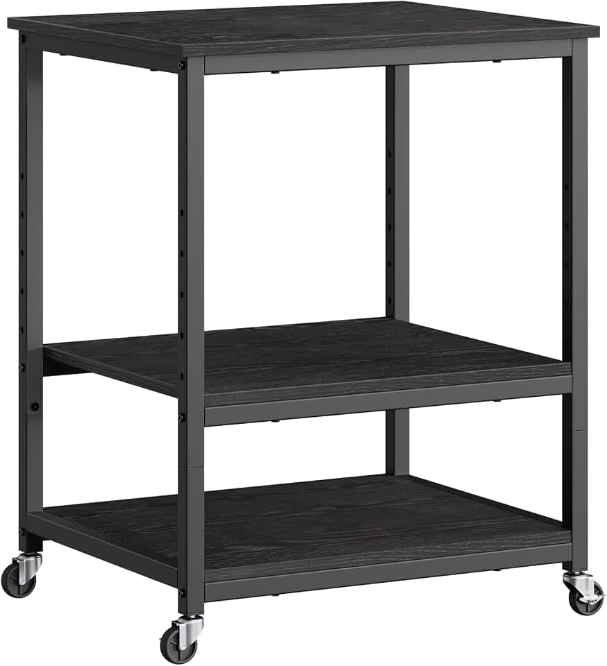 VASAGLE 3-Tier Printer Stand with Locking Wheels, Under Desk Printer Table