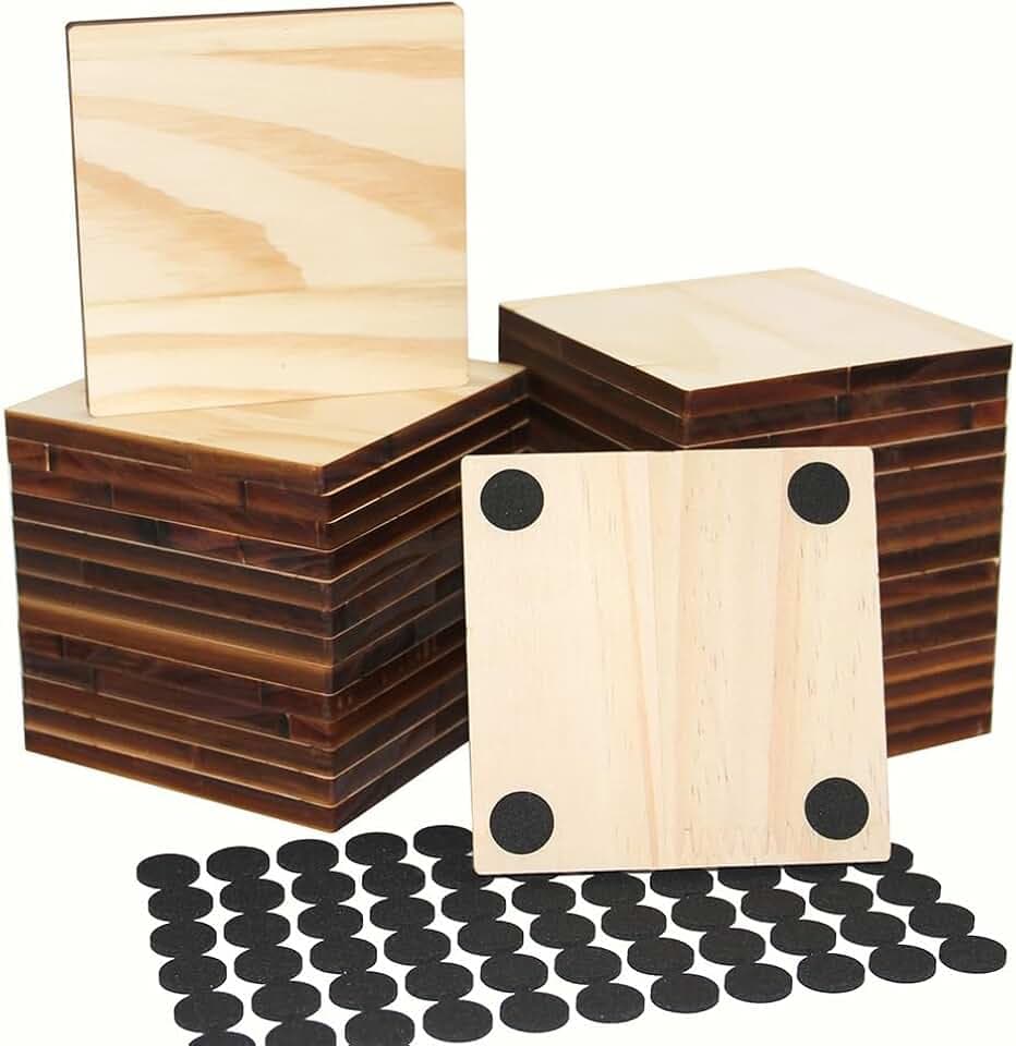 MONKEY SUN 30 Pack Unfinished Wood Coasters - 4 Inch Square Blank Wooden Crafts Coasters for DIY Staining, Painting, Drawing, Engraving, Burning, Laser Home Decoration (100x100x7mm)