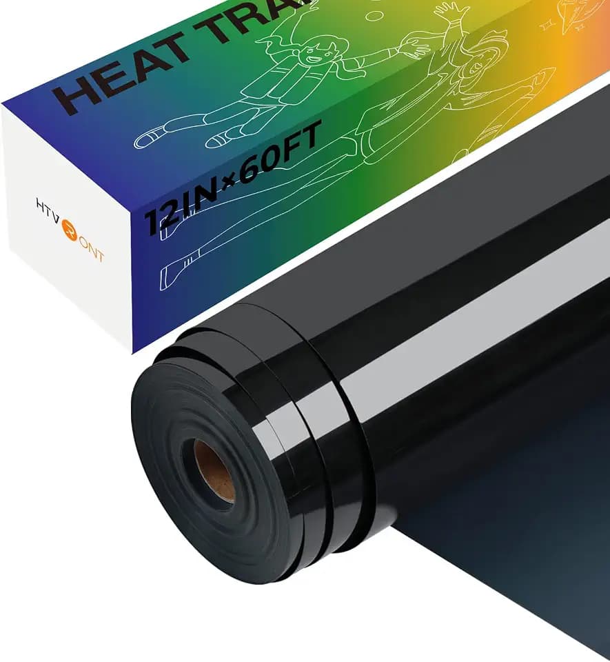 HTVRONT Heat Transfer Vinyl Black Iron on Vinyl, 12 x 60FT Black HTV