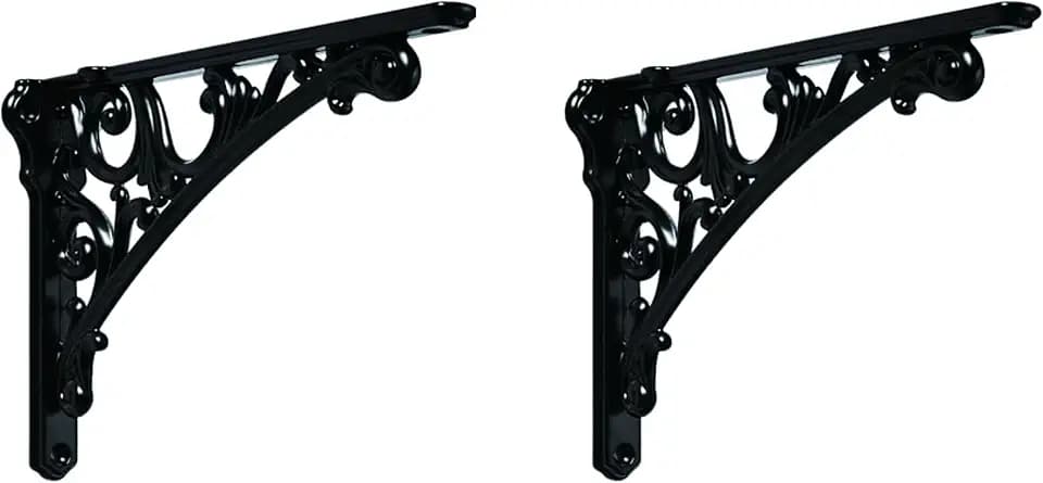 Khtumeware Shelf Bracket 12 Inch, Decorative Brackets for Shelving, Heavy Duty Vintage Ornate Shelf Bracket, Hardware Included, 2 Pack, Black Finish