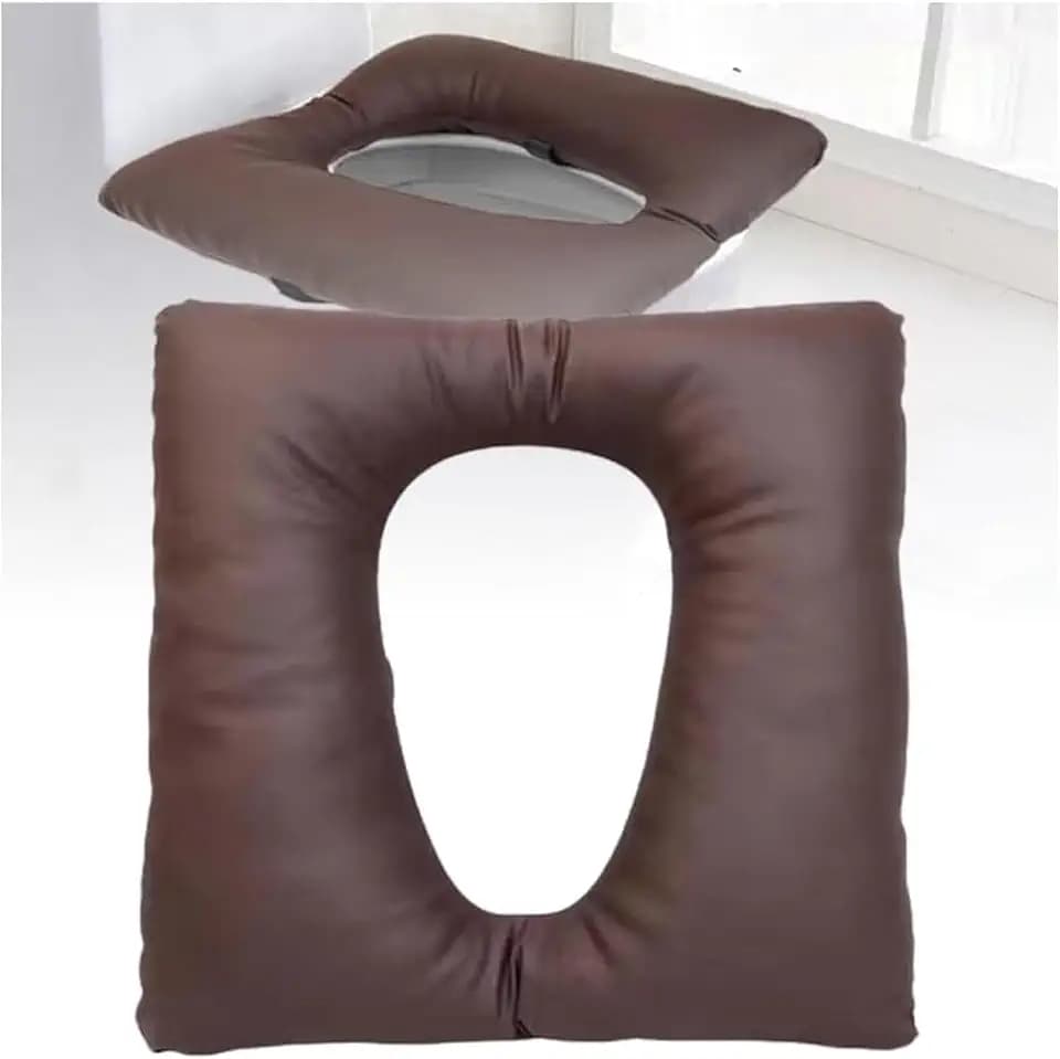 OXFUZZ Toilettenstuhl, Anti-Dekubitus-Kissen, PU-Duschstuhl-Sitzkissen, Dicke Baumwolle, weiches Polster für Nachttisch, Toilettenstuhl, wasserdichter Duschsitz, Rollstuhl für ältere Menschen, Braun,