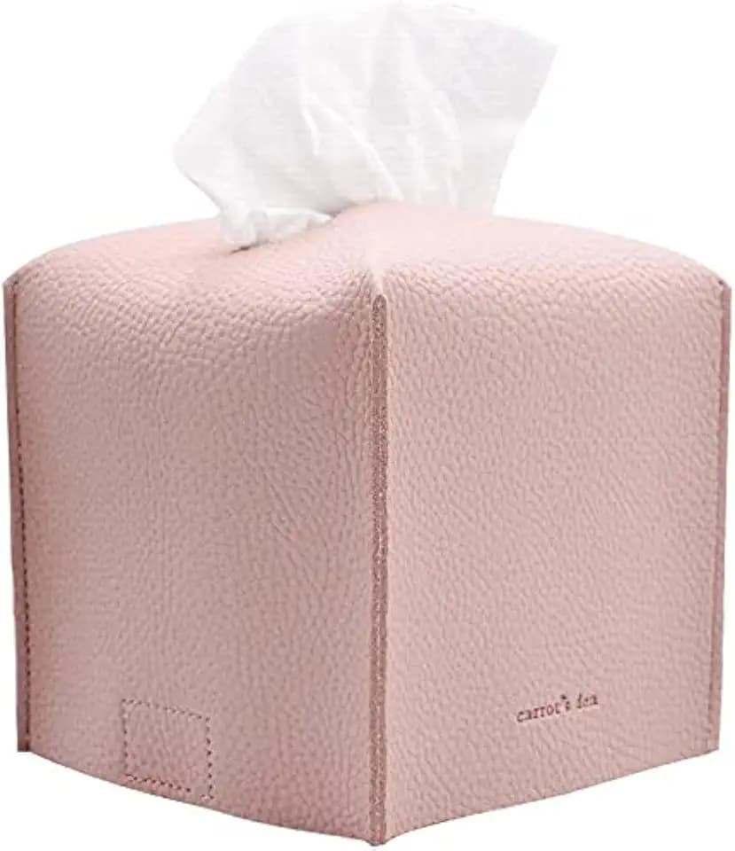 Carrot’s Den PU Leather Tissue Box Cover Holder, Decor, Baby Pink