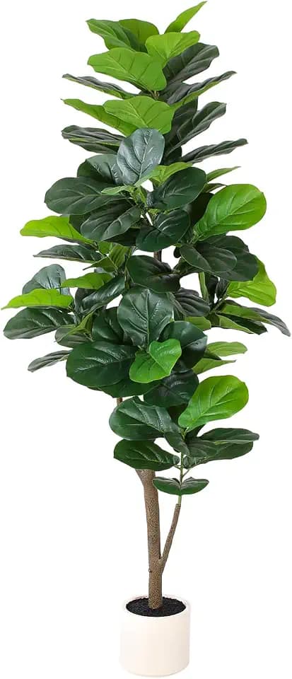 6FT Faux Fiddle Leaf Fig Tree, Artificial Ficus Lyrata Silk Trees with Decoration Pot, Large Fake Plants, 84 Realistic Leaves for Indoor/Outdoor Home Office Living Room Decor