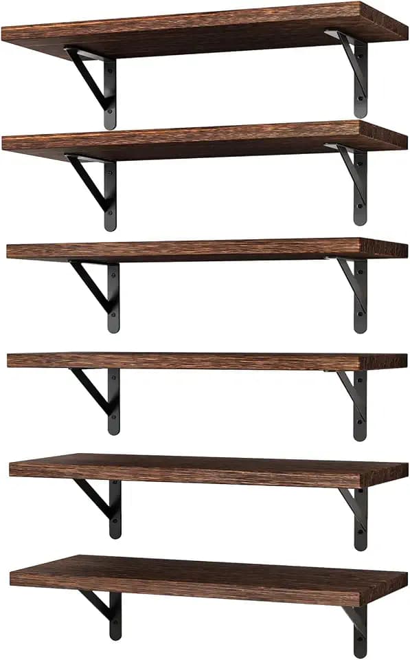 YGEOMER 16.5 Inch Floating Shelves for Wall Home Decor, Wood, Set of 6