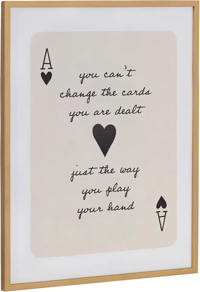 Kate and Laurel Ace of Heart Cards Positive Quote Framed Wall Art by The Creative Bunch Studio; 16x20 Gold; Modern Deck of Cards Art for Wall