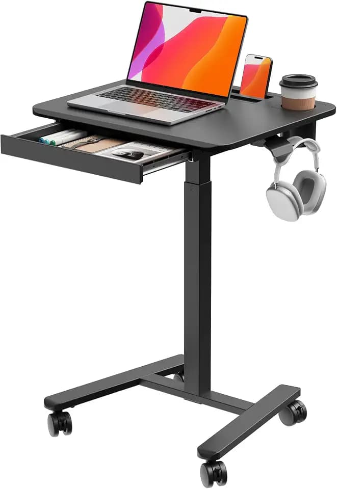 Small Mobile Standing Desk with Drawer, 23.6" x 19.7" Top