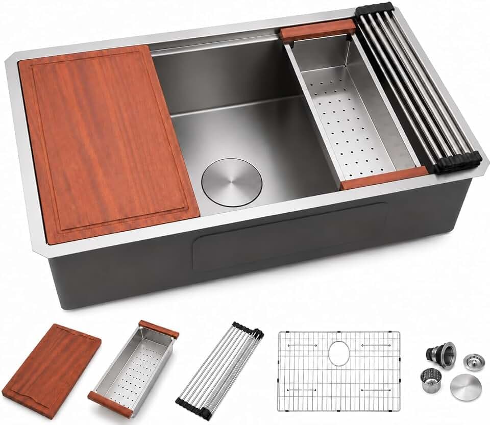 Dcolora 33"x19" Undermount Workstation Kitchen Sink Stainless Steel