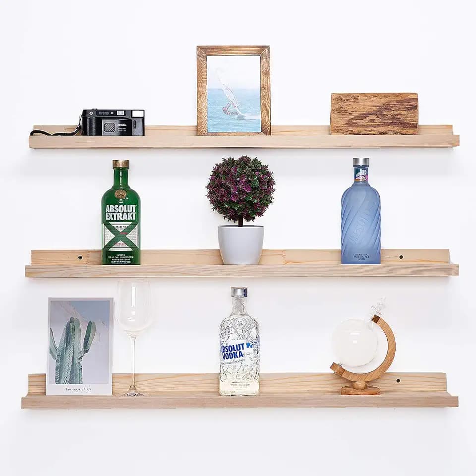AZSKY 36 Inch Picture Ledge Shelf Solid Wood Large Floating Shelves Wall Mounted Rustic Natural Shelves for Home, Living Room, Bedroom, Bathroom, Office 3 Same Sizes