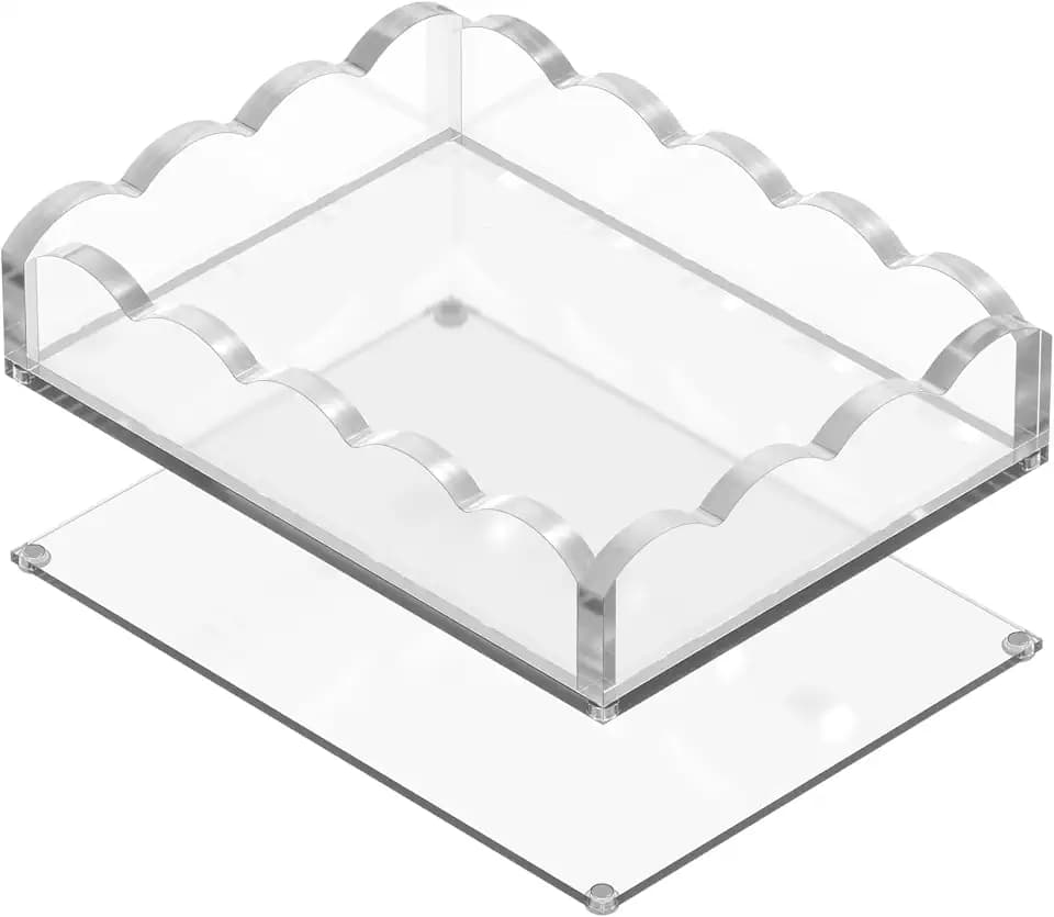 GRAHAM DESIGN Scalloped Acrylic Mini Tray with Magnetic Mat – 5x7 or 4x6 Photo Display & Jewelry Organizer Tray, Anti-Slip Desktop Vanity Tray, Modern Home Office Decor Gift