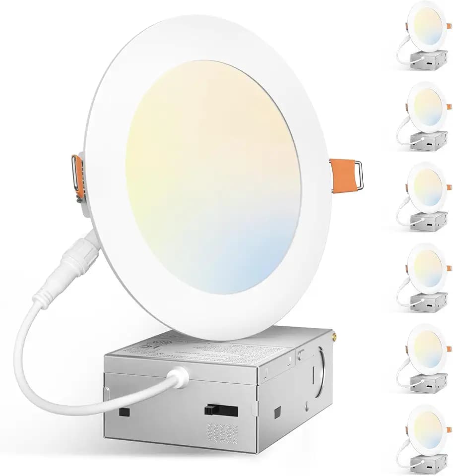 Amico 6 Pack 5 Inch 5CCT Ultra-Thin LED Canless Recessed Ceiling Light