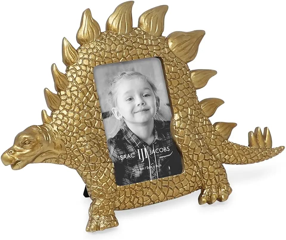 Isaac Jacobs 2" x 3" Resin Dinosaur Picture Frame - (Stegosaurus, Gold)