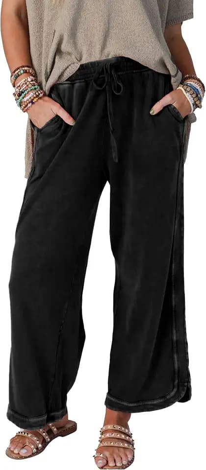 Women's Casual Wide Leg Pants High Waist Drawstring Sweatpants Baggy Athletic Trousers with Pockets