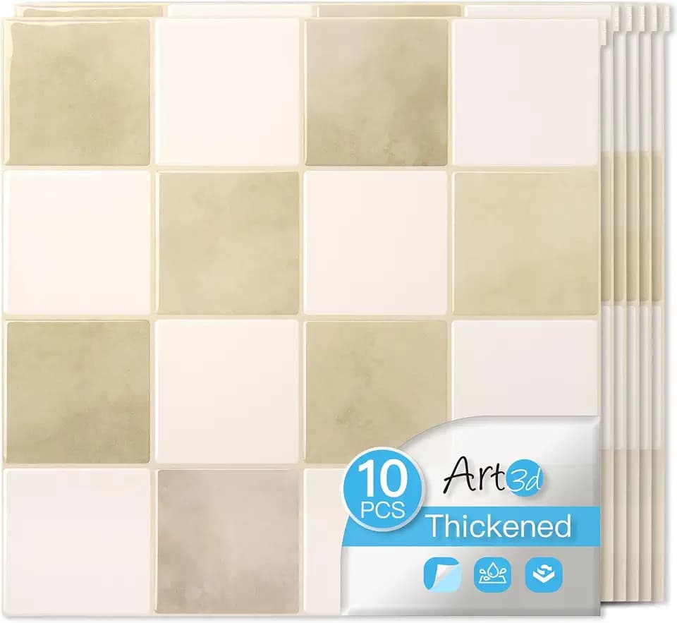 Art3d Grid Peel and Stick Backsplash, 10-Pack, 12 x 12 in, Beige and White