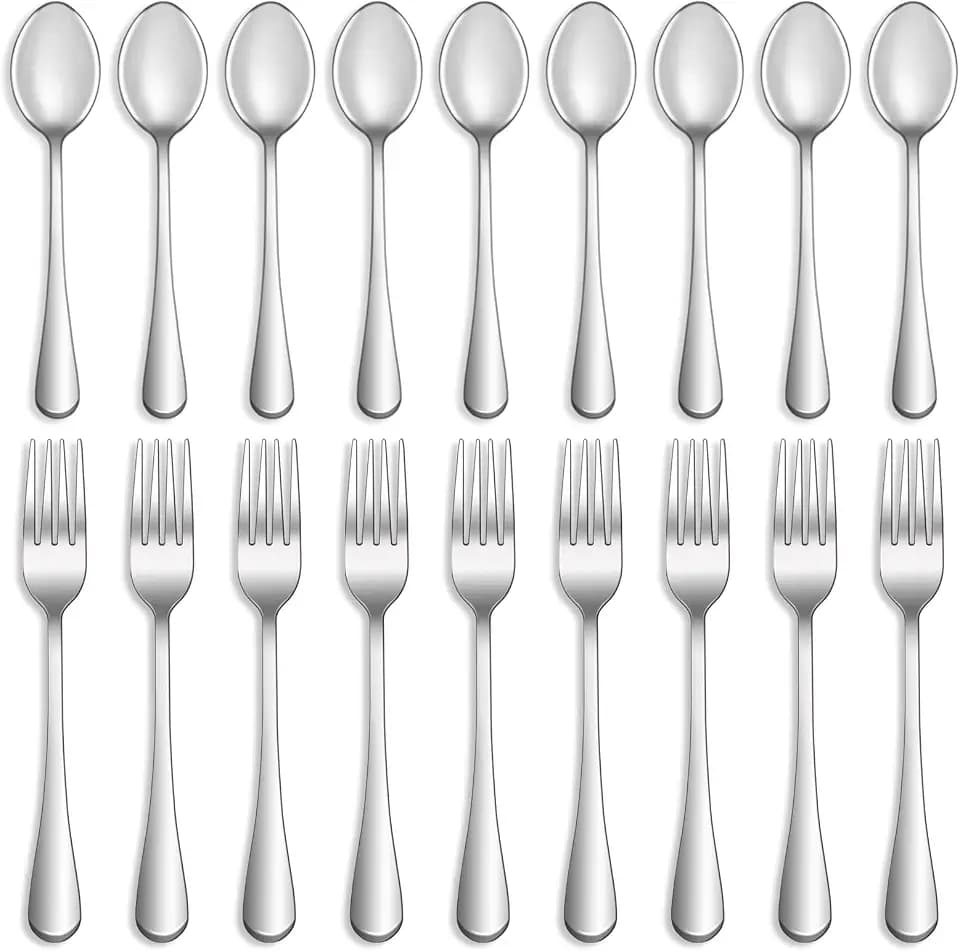 32 Pcs Forks and Spoons Silverware Set,Food Grade Stainless Steel Flatware Cutlery Set for Home,Kitchen and Restaurant,Mirror Polished,Dishwasher Safe-16 Dinner Fork(8 inch) and 16 Teaspoon(6.5 inch)