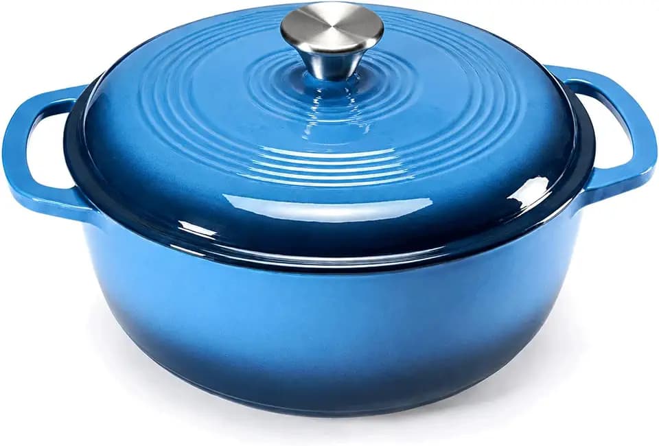 DUMOS Enamel Cast Iron Dutch Oven, 6 Quart Pot with Lid, Gradient Blue
