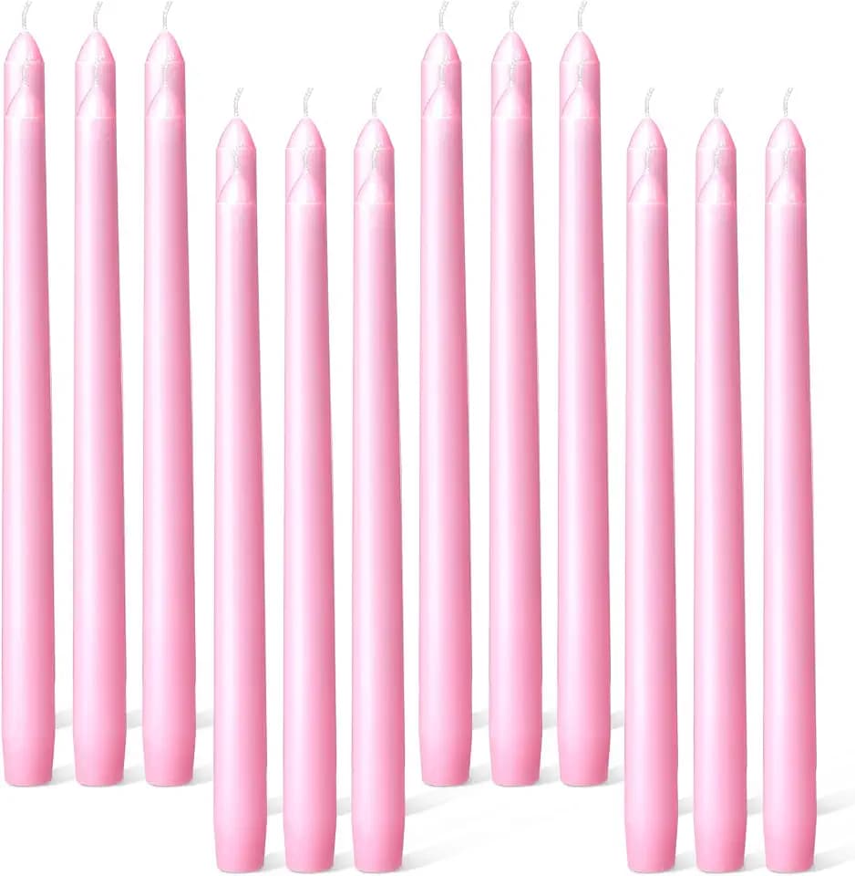 Everymoment Pink Taper Candles - 24 Pack 10 Inch Candlesticks - Dripless & Smokeless for 8 Hours - Unscented Paraffin Wax - Ideal for Wedding Mother’s Day Valentine's Day Baby Shower & Romantic Decor