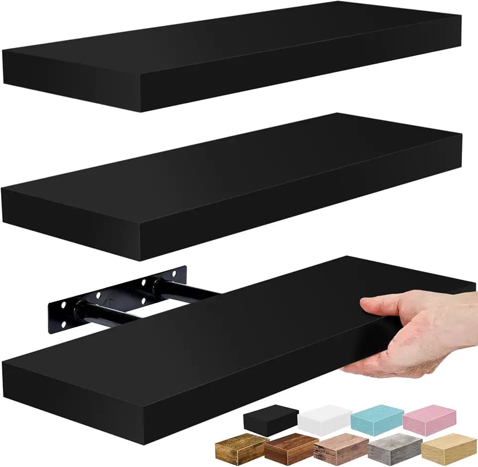 Sorbus 16 Inch Floating Shelves for Wall (3 Pack, Black)