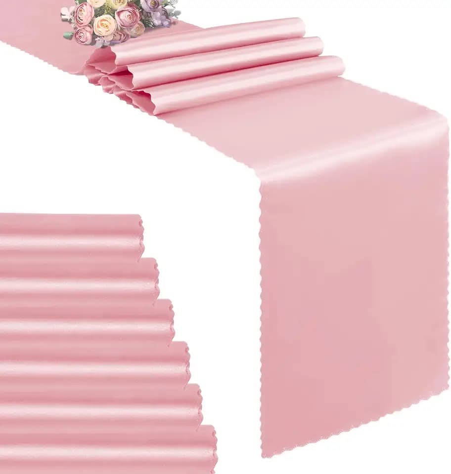 VACVELT Blush Pink Satin Table Runners, 12x72 Inch, 6 Pack, Scalloped Edge