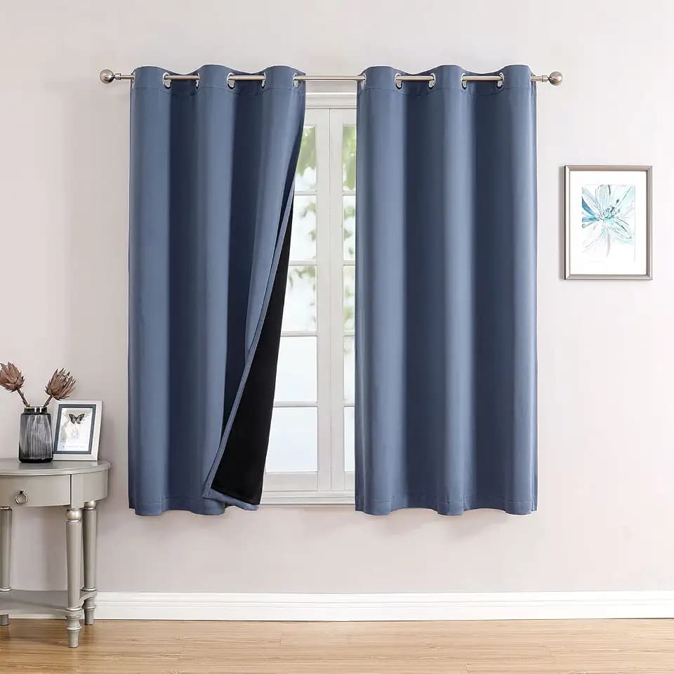 ChrisDowa 100% Blackout Curtains for Bedroom 63 Inches Long 2 Panels Set