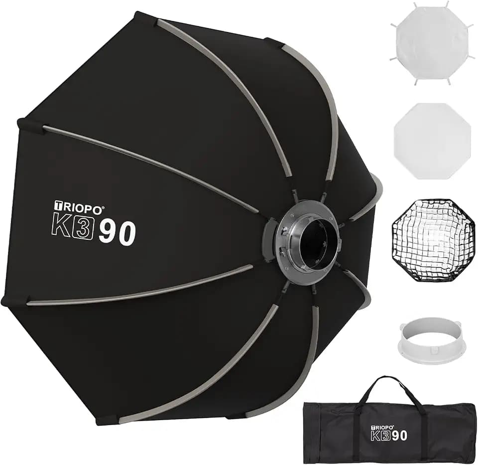 Triopo 90 cm Fototafel Bowens Mount Octagon Umbrella Softbox Quick Installation Softbox + Honeycomb Grid für Studio Strobe Outdoor Fotografy