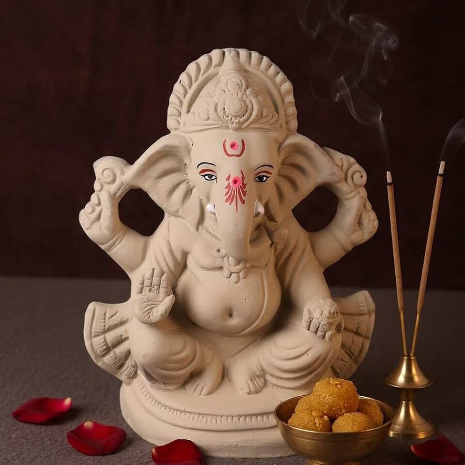 SATVIK 10 Inch - Plain Eco Friendly Ganesha Idol Clay Ganpati Murti