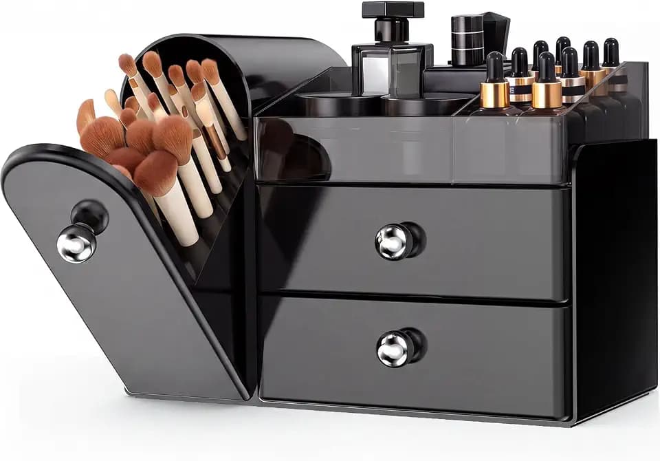Makeup Organizer Countertop with Makeup Brush Holder,Black