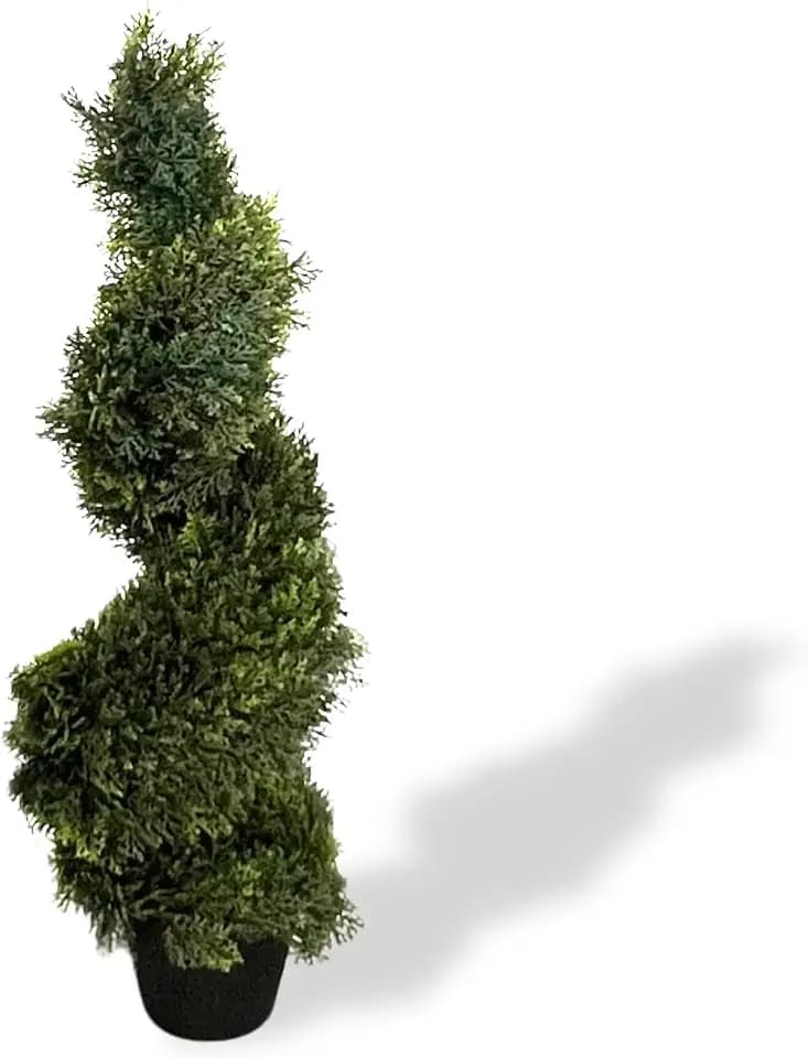 XBrand 35.4 inches Artificial Cypress Spiral with Pot – Realistic Faux Topiary Plant for Indoor & Outdoor Garden Décor, Durable UV-Resistant and Low Maintenance Option