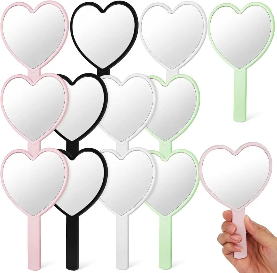 Healeved Heart-Shaped Mirror Set of 12 - Portable Handheld Mirrors for Makeup Cute Heart Design Compact Cosmetic Hand Mirror Ideal for Travel and Daily Use
