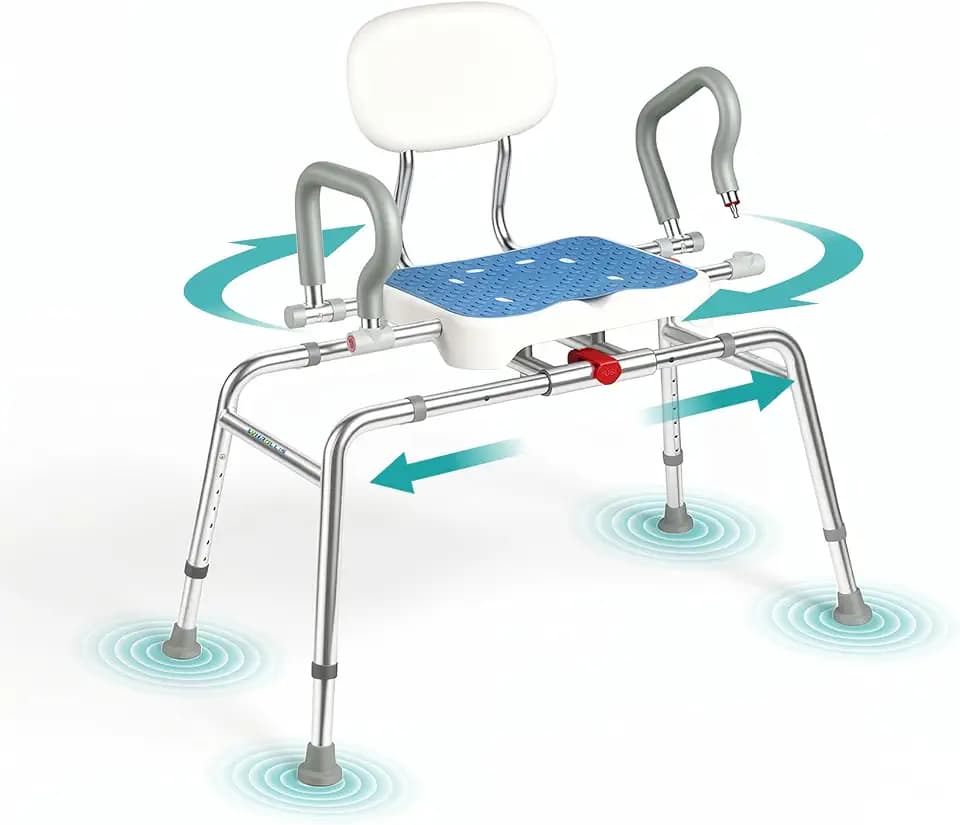 Sliding Shower Chair with Swivel Seat & Silicone Mat, 450lbs Capacity