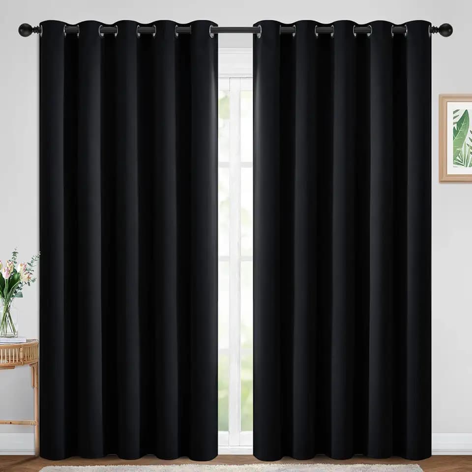 Yakamok Room Darkening Curtains 70x84 inch Length Black-Living Room