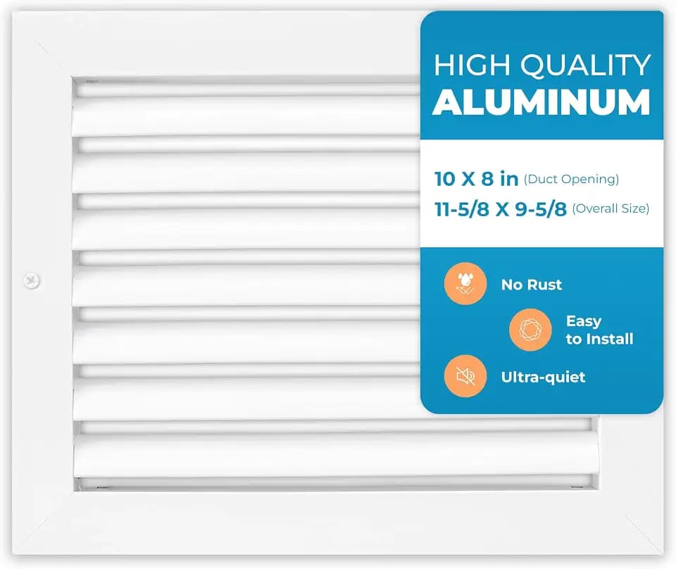 Rustproof 10 x 8 Inch Aluminum Vent Cover – Quiet Return Air Grille for Wall or Ceiling – Heavy Duty HVAC Register, Easy Install, Modern Design – Overall Size 11-5/8 x 9-5/8 – Fins are Not Adjustable