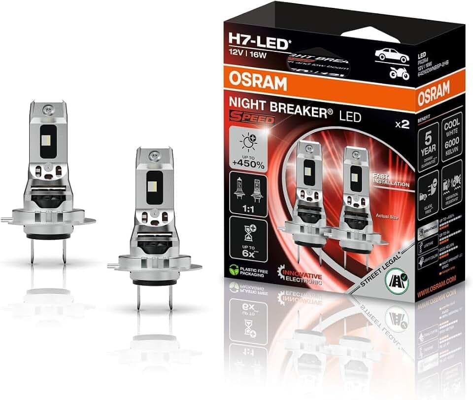 OSRAM NIGHT BREAKER LED SPEED H7 450, LED-Fern- und Abblendlicht mit Straßenzulassung, bis zu 450% mehr Helligkeit, 6000K,schnelle Installation, kein mechanisches Zubehör notwendig, LEDEC02 integriert