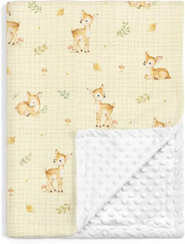 SANDJEST Deer Minky Muslin & Dotted Blanket 30x40 in Gift for Holiday, Gender Reveal Party, Hospital Visit, Baptism
