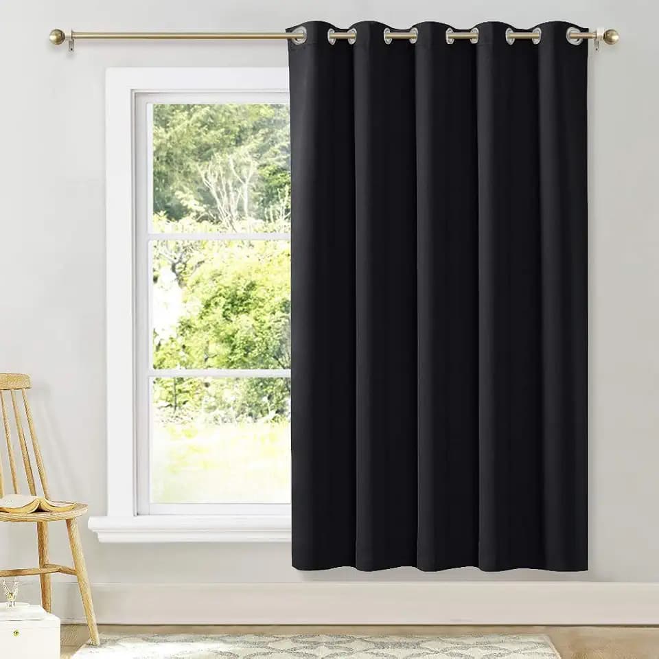 NICETOWN Wide Drapes for Sliding Glass Door, Window Treatments for Patio Doors, Grommet Thermal Insulated Blackout Curtains (1 Piece, Black, 70 by 72-inch)