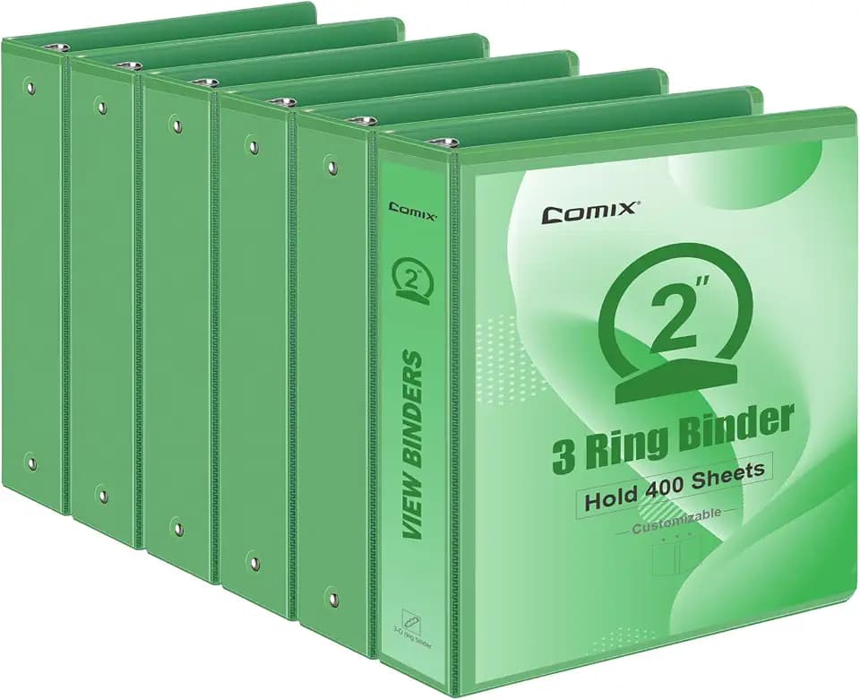 COMIX Sturdy Standard 2 Inch 3 Ring Binder with Clear View Cover