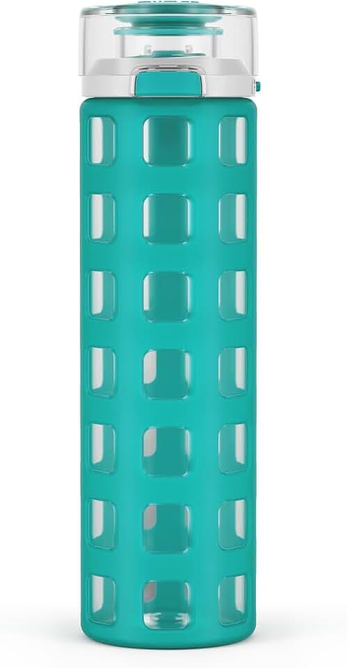 Ello Syndicate 20oz Glass Water Bottle with Flip Lid and Sleeve, Mint