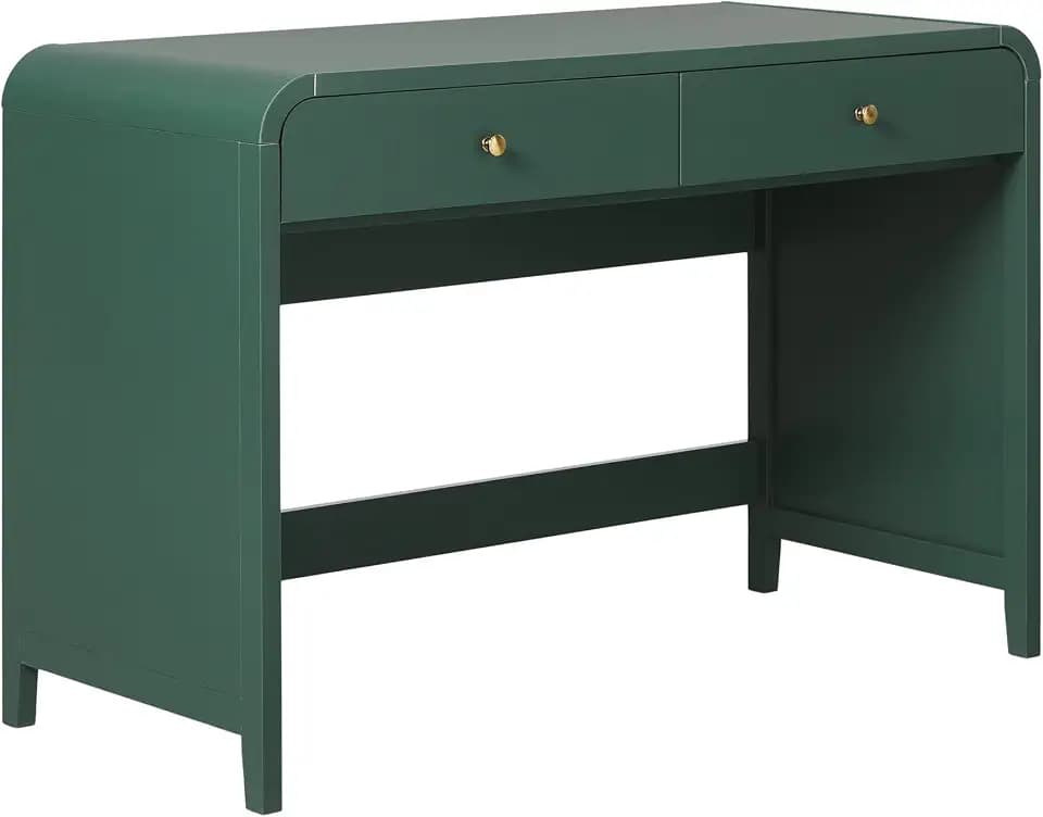 Walker Edison Zoey Modern Curve Design Writing Desk with Drawer, 45 Inch, Green