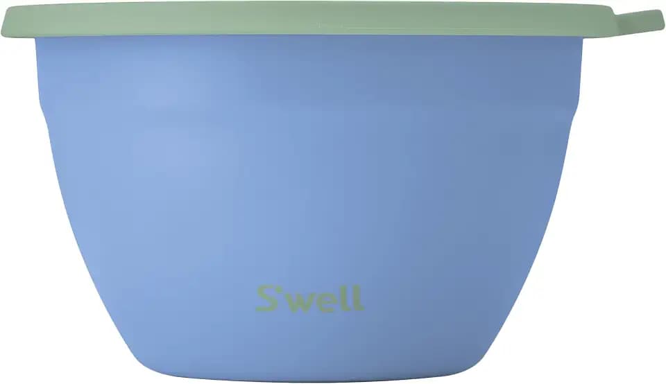 S'well Stainless Steel Salad Bowl Kit 64oz, Chambray, Comes with 2oz Mini Canister and Removable Tray for Organization, Leakproof, Easy to Clean, Dishwasher Safe