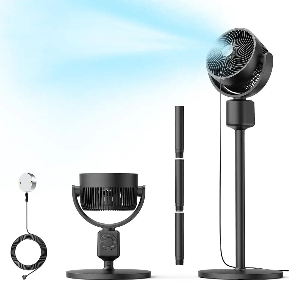 DR.PREPARE Compact Misting Pedestal Fan with Magnetic Mister, Quiet Air Circulator Standing Fan, 16-34" Adj. Height, 70°Auto-Oscillation, 90° Up+10° Down Tilt, 3 Speeds for Small‑Medium Patio Backyard