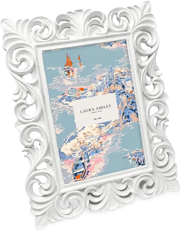 Laura Ashley 4x6 White Vintage Inspired Resin Scroll Design Picture Frame