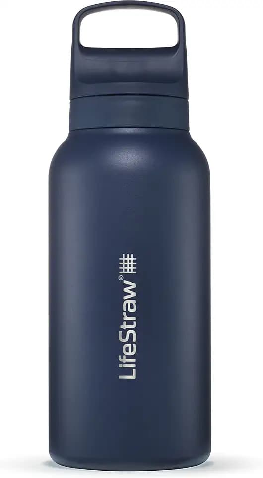 LifeStraw Go Series Insulated Steel Water Filter Bottle, 1 L, Aegean Sea